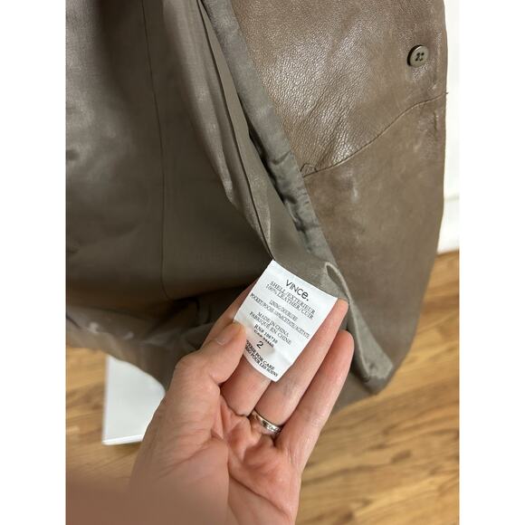 $1095 Vince Women Brown Tan Fitted Lamb Leather Blazer Jacket Size 2 - Picture 6 of 8
